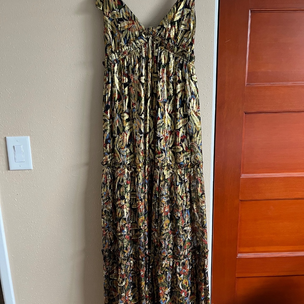 ⚜️Sézane elegant maxi length tie strap gown metallic gold size 38 - Picture 4 of 9